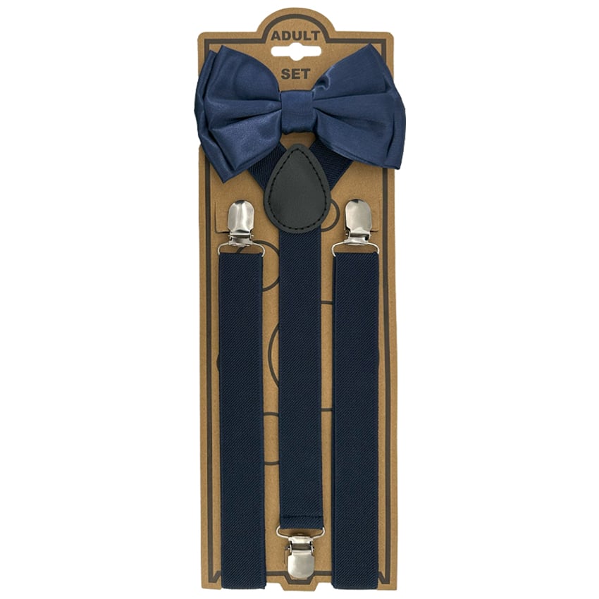 Adjustable ELASTIC Y Back Style Bowtie Suspender Set - Navy Blue