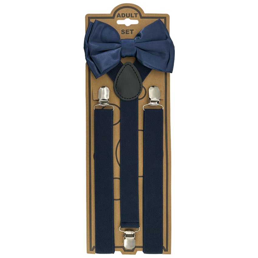 Adjustable Elastic Y Back Style Unisex Bowtie SUSPENDER Set - Navy Blue