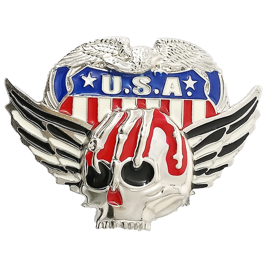 American Flag Skull BELT BUCKLE