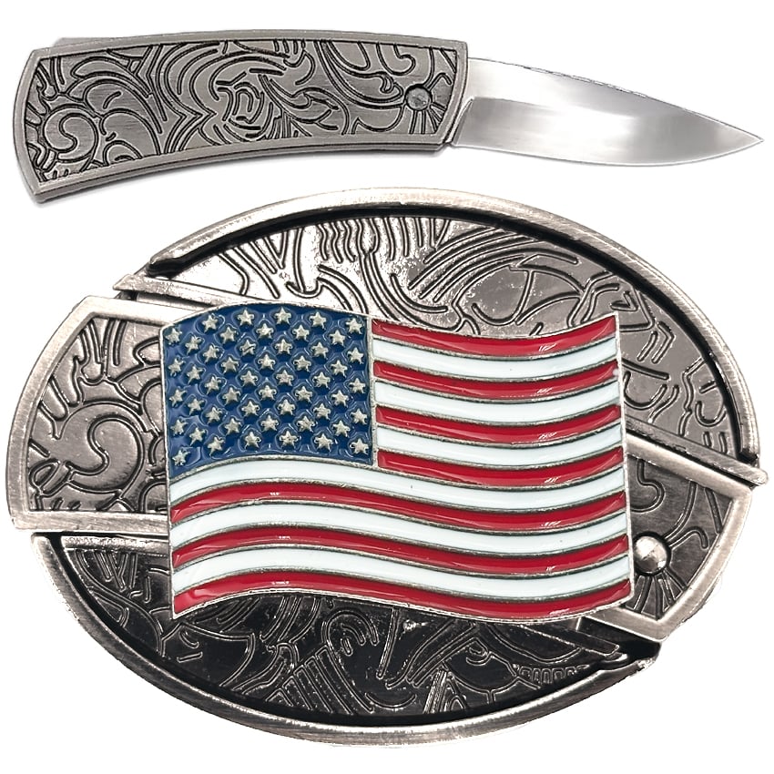 American Flag Hidden KNIFE Patriotic Belt Buckles
