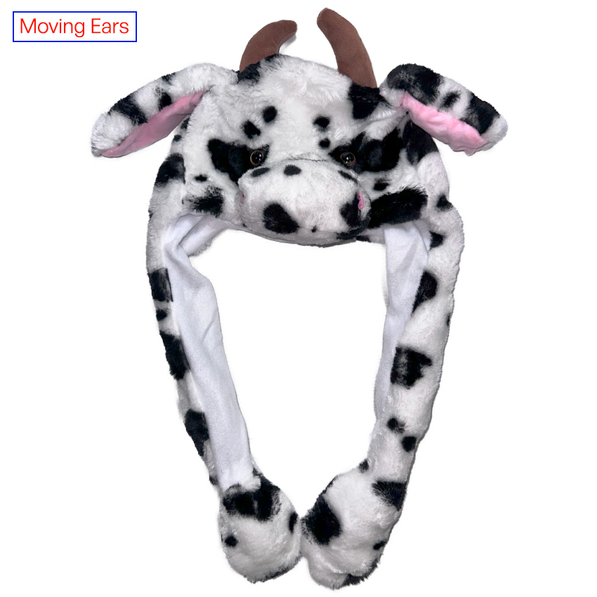 ANIMAL Hat with Ears Moving - Cute Cow Design