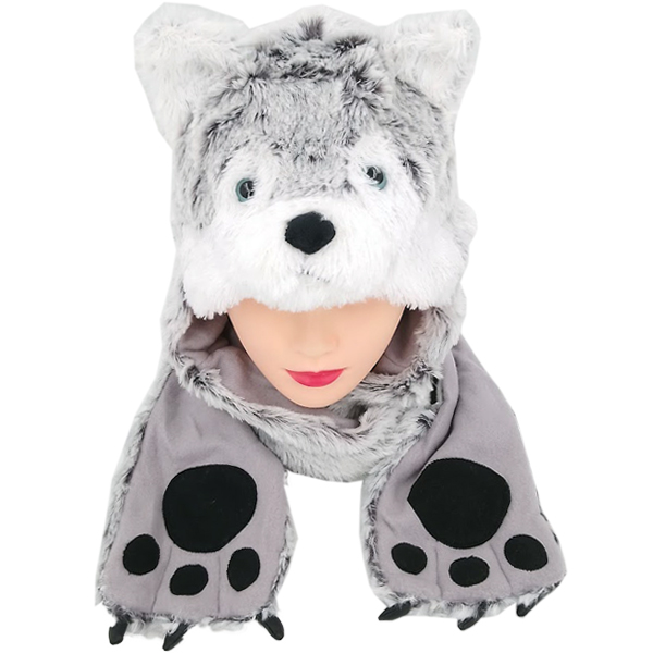 Gray Lone Wolf HAT with Paws