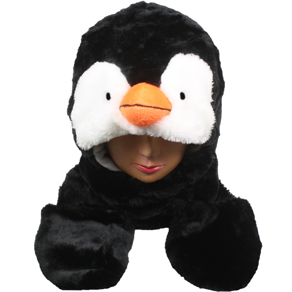 Plush Penguin Beanie Hat with Paw Mittens