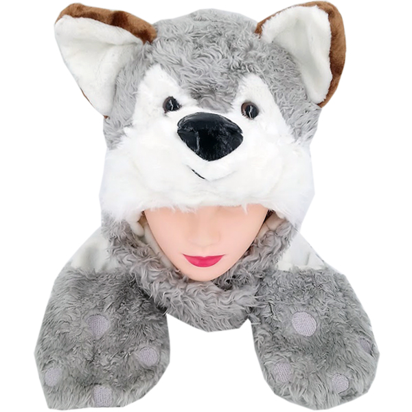 Plush Brown Eared Wolf Beanie HAT