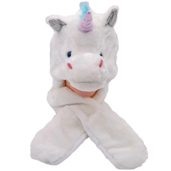 White UNICORN Hat with Paw Mittens