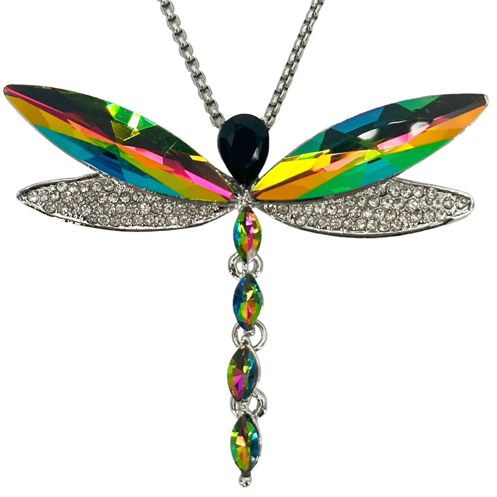 Aurora Radiance Rainbow Dragonfly DIAMOND Pendant Necklaces