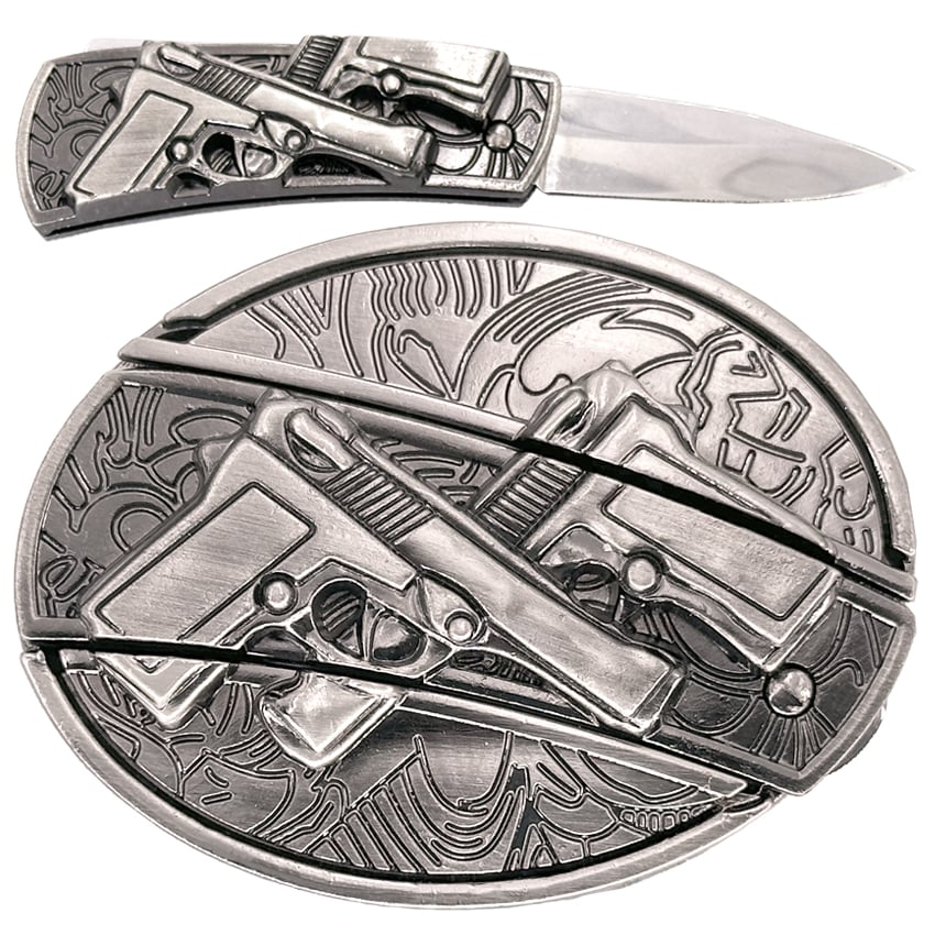 Crossed Guns KNIFE Belt Buckle