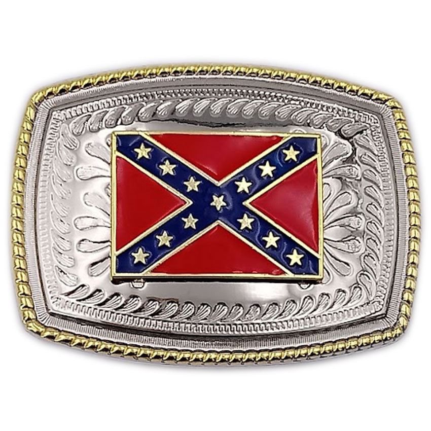 Gold & Silver Rebel FLAG Belt Buckle