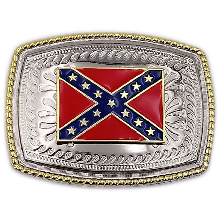 GOLD & Silver Rebel Flag Belt Buckle