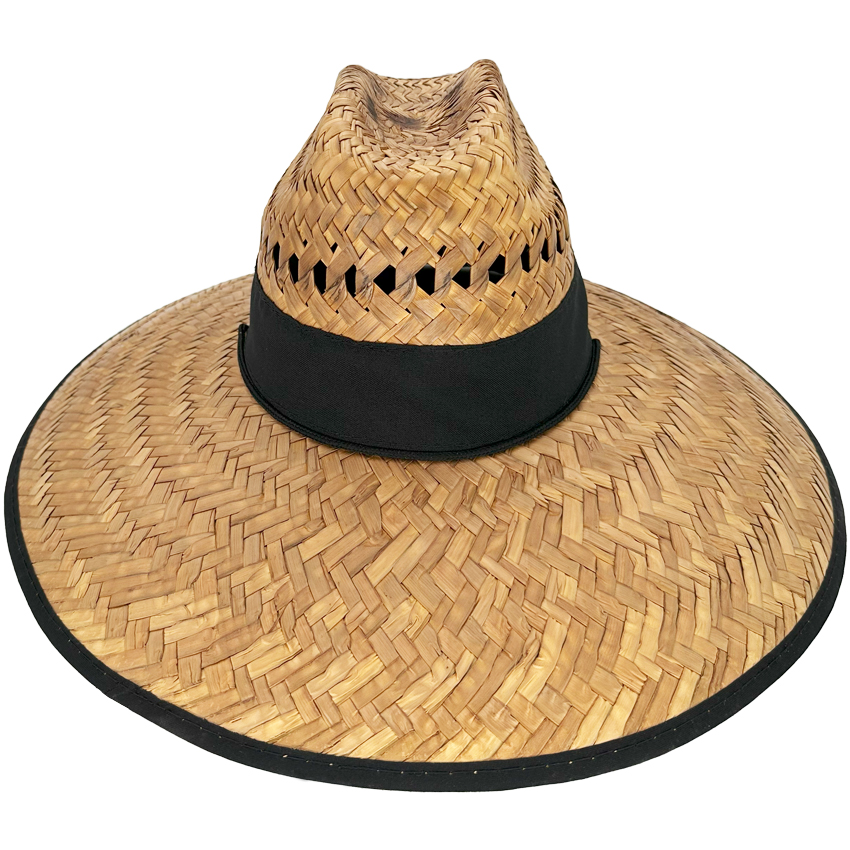 Straw Summer Hat with Plain Black BANDANA