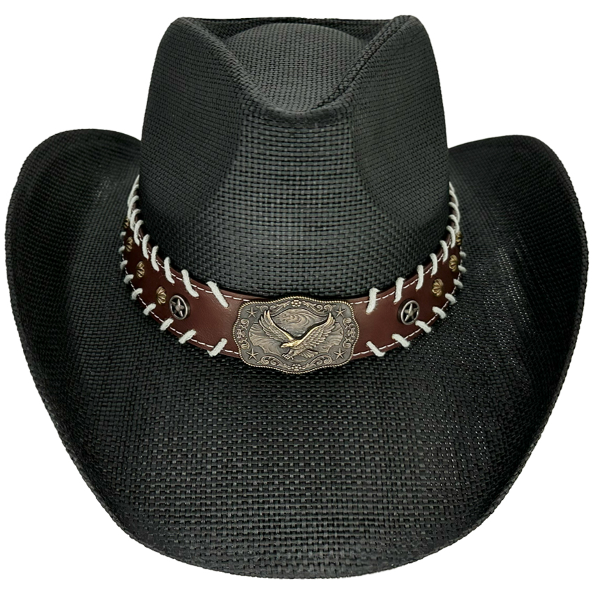 Black Cowboy HATS with Eagle Buckle on Leather Band