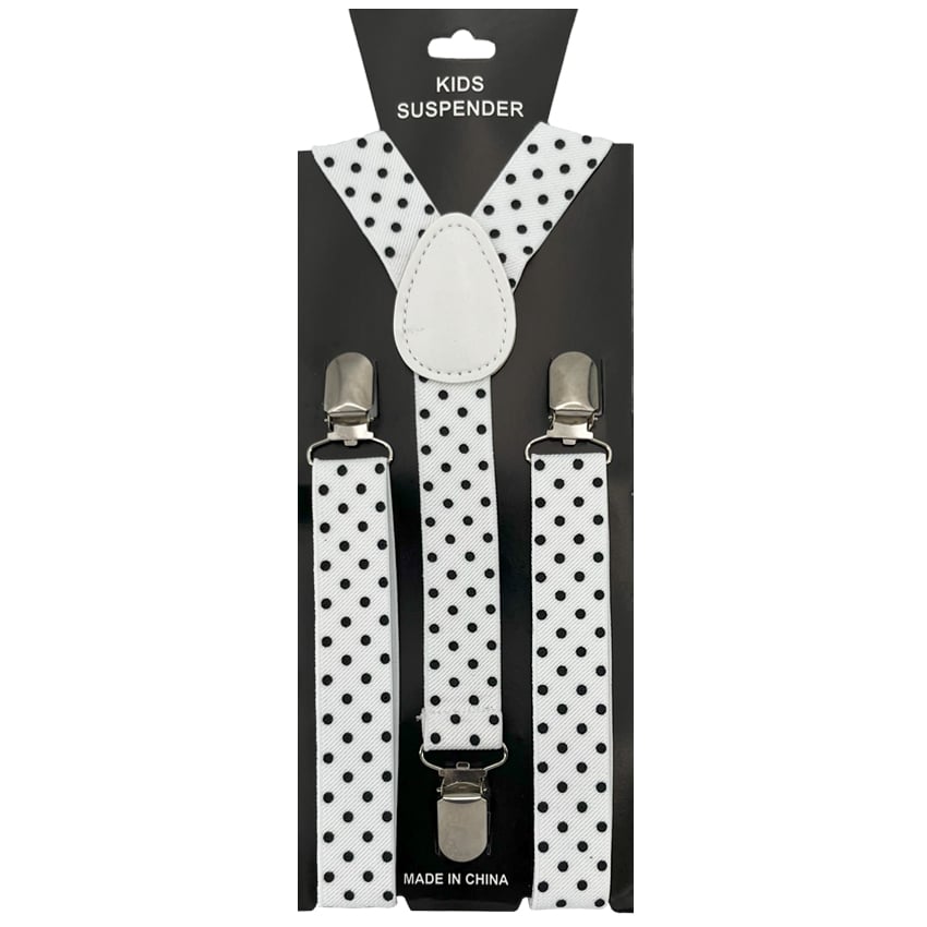 Black Polka Dots Kid's White SUSPENDERS