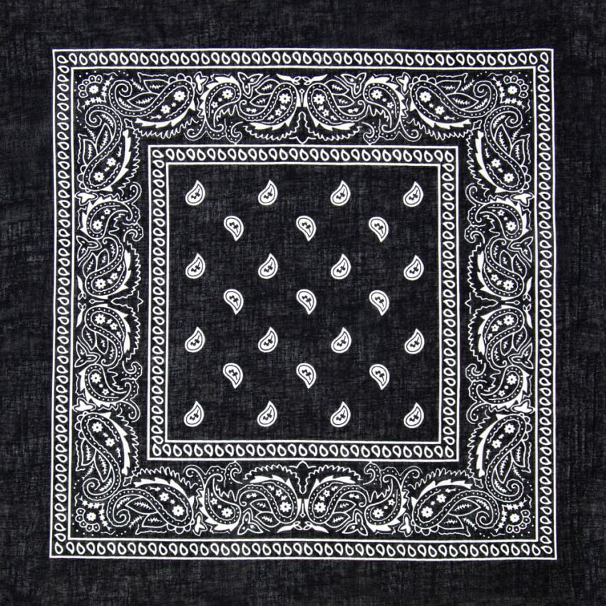 Black Paisley Print Polyester BANDANAs