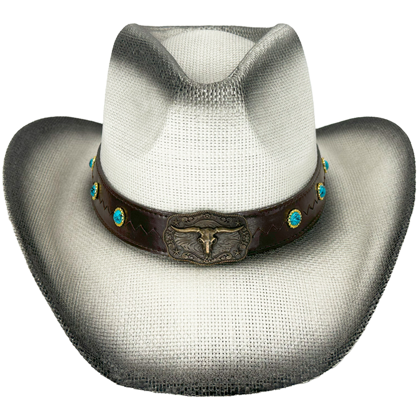 White Western COWBOY HAT with Turquoise Bead Band - Black Shade