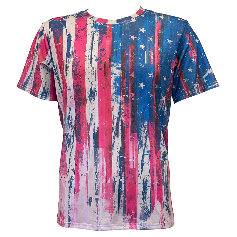 Patriotic Western T Shirts for Men - Vintage American Flag Print SHORT Sleeves