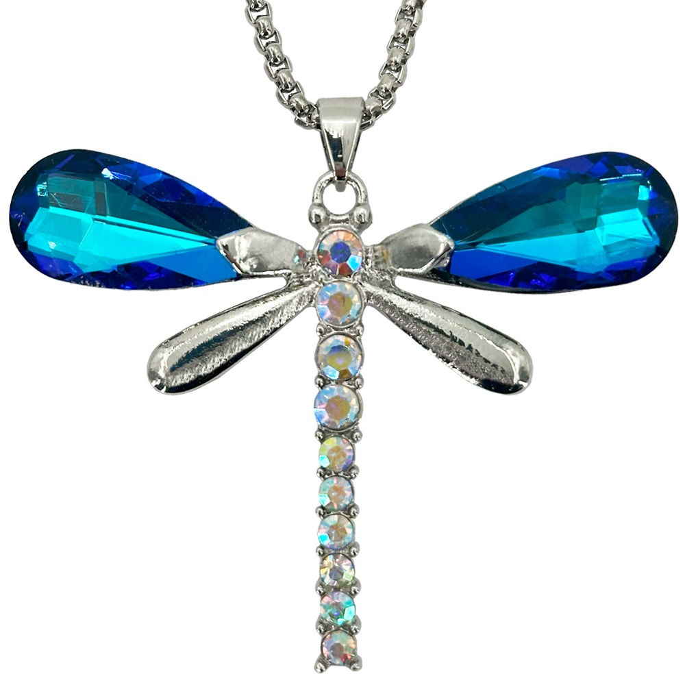 Ocean Blue Celestial Sapphire Dragonfly DIAMOND Pendant Necklaces