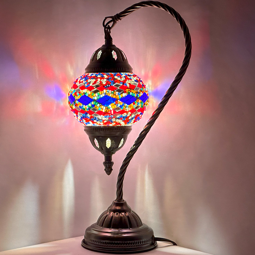 Blue and Red DIAMONDs Turkish Lamps with Swan Neck style - Without Bulb