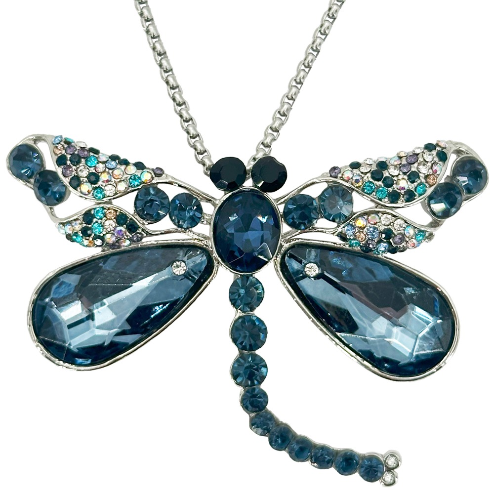 Dark Blue Midnight Glow Dragonfly DIAMOND Pendant Necklaces