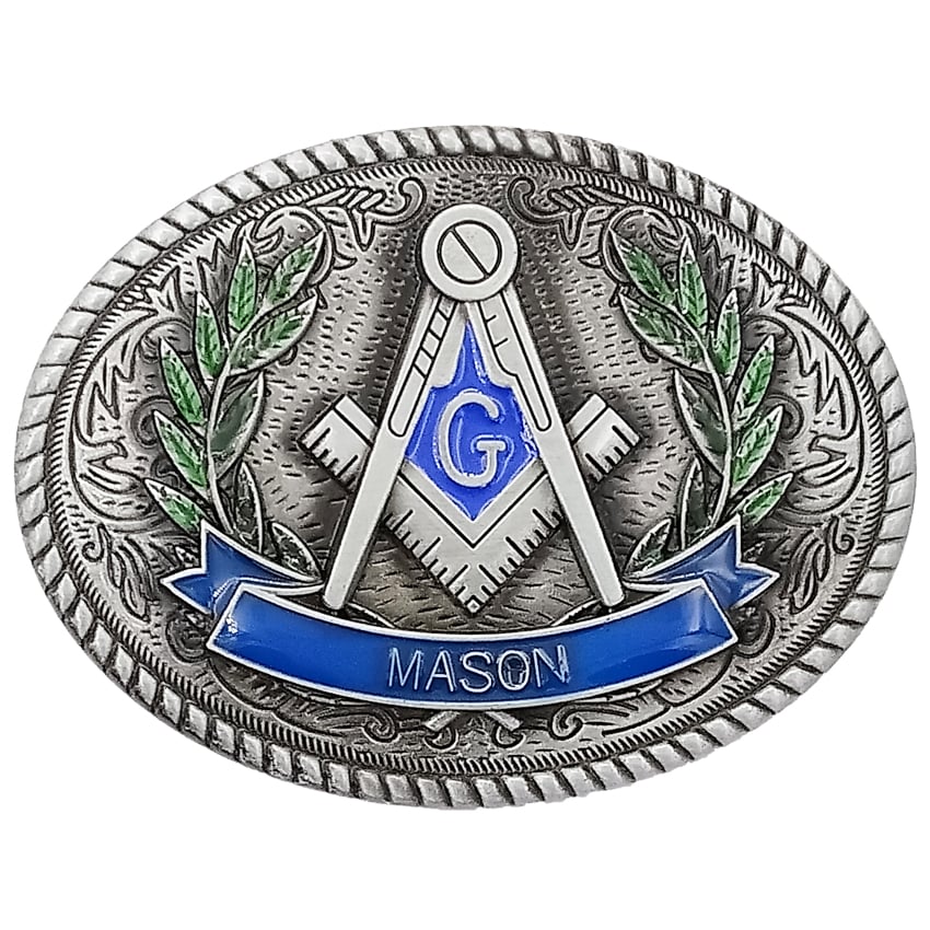 Mason BELT BUCKLE - Blue & Silver Masonic Symbol