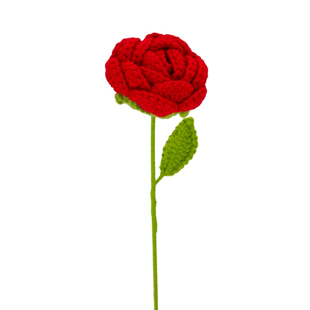 Hot Red Crochet Single Roses for VALENTINE Bouquets