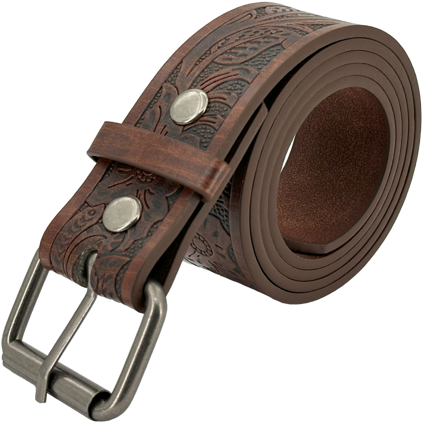 Men's Western Leather BELTS - Brown Floral Engraved 