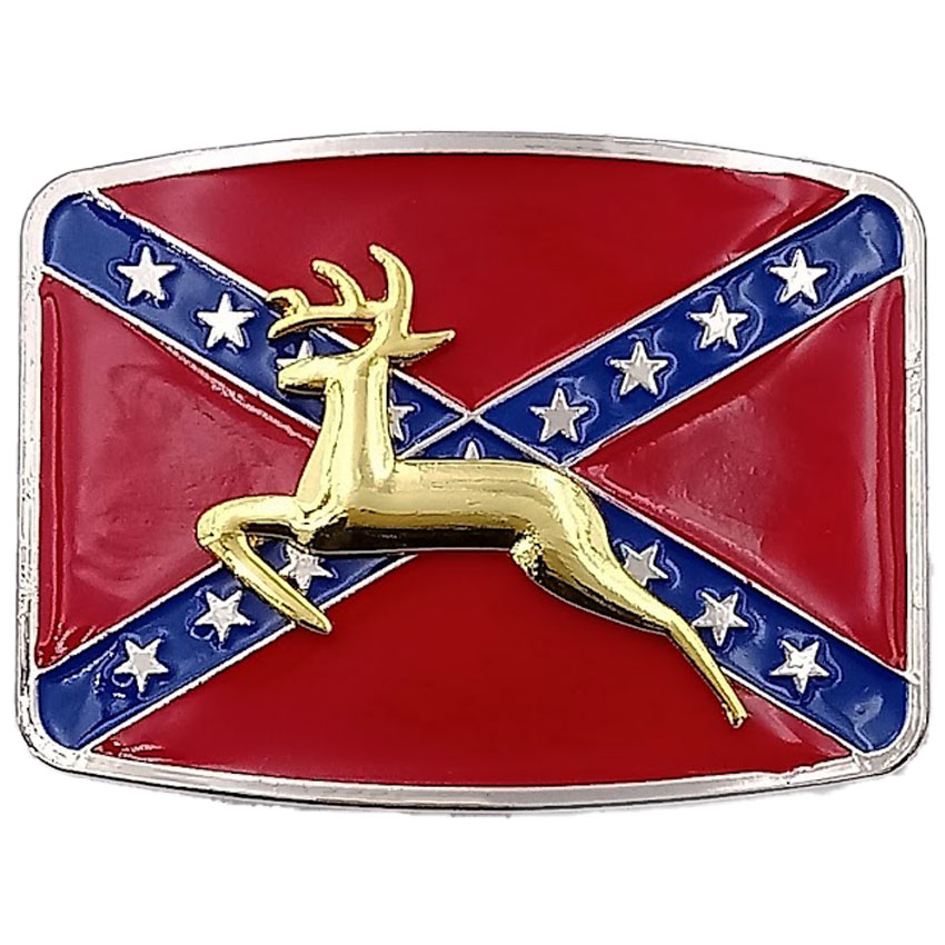 Golden Deer Rebel Flag BELT Buckle