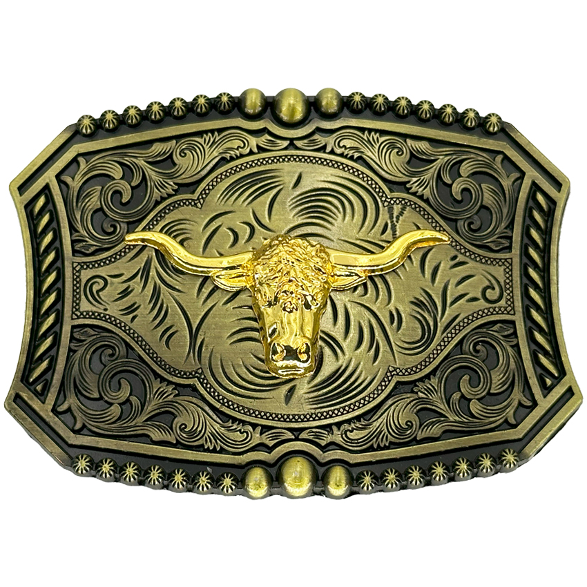 Vintage Women's BELT BUCKLES - Golden Longhorn on Floral Design