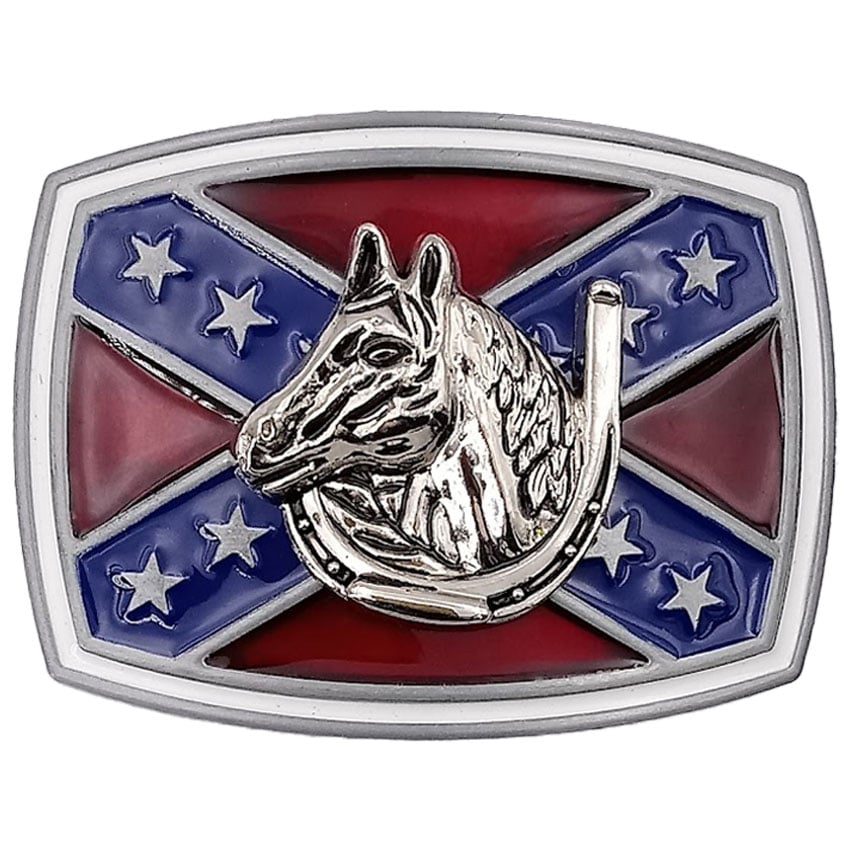 Rebel Flag & Horse BELT BUCKLE