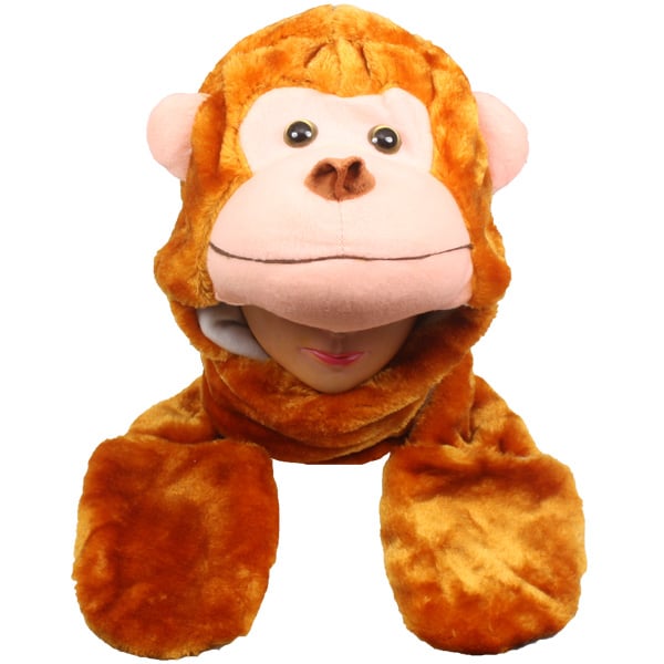 Plush Monkey Hat with Paw Mittens