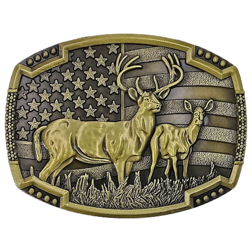 Vintage Deer BELT BUCKLE with USA Flag Quality Design