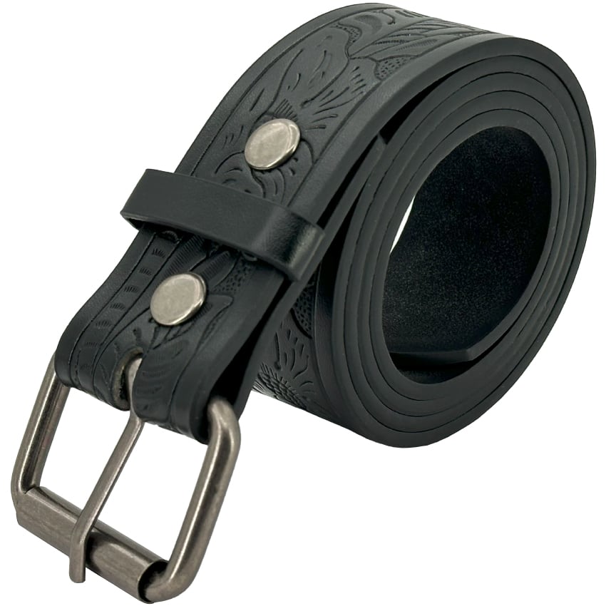 Black WESTERN Leather Belts - Engraved Floral Design