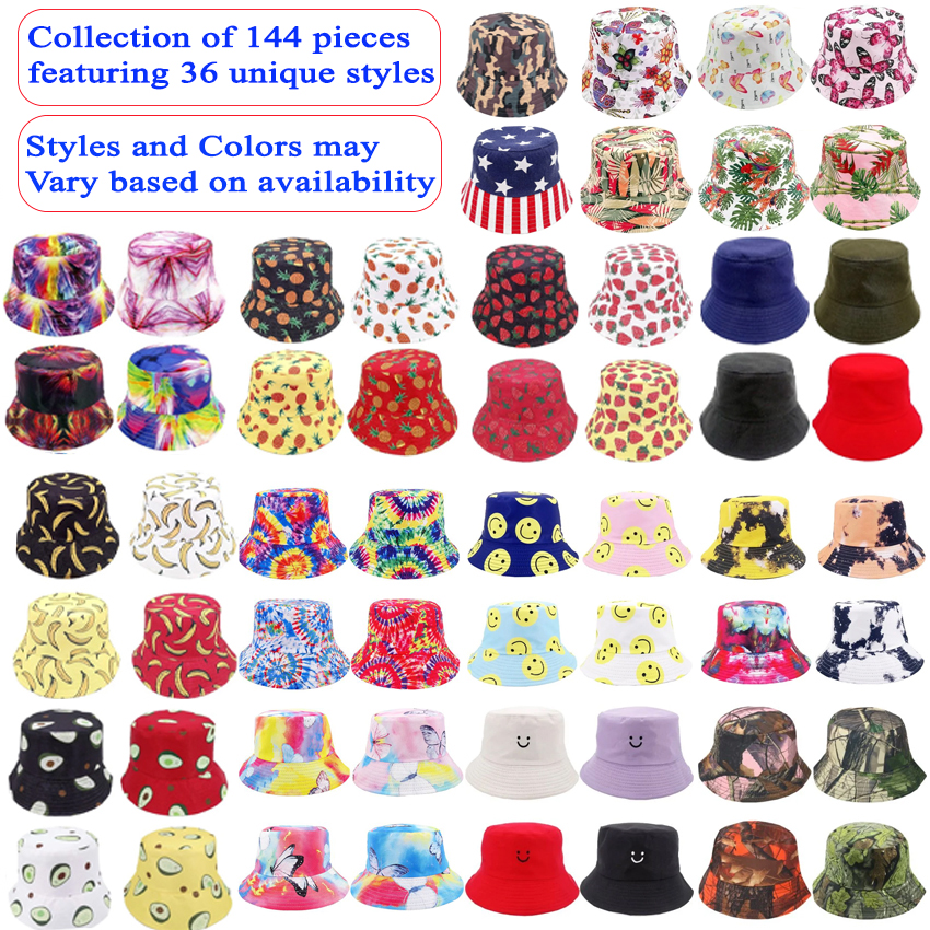 Bucket Hat Set - Bulk Bucket Hats with Assorted Styles | 144 PCs | Without Display