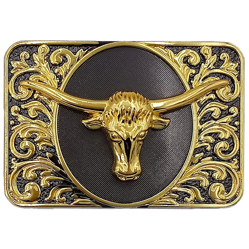 Large Golden Bull BELT BUCKLES with Black Background