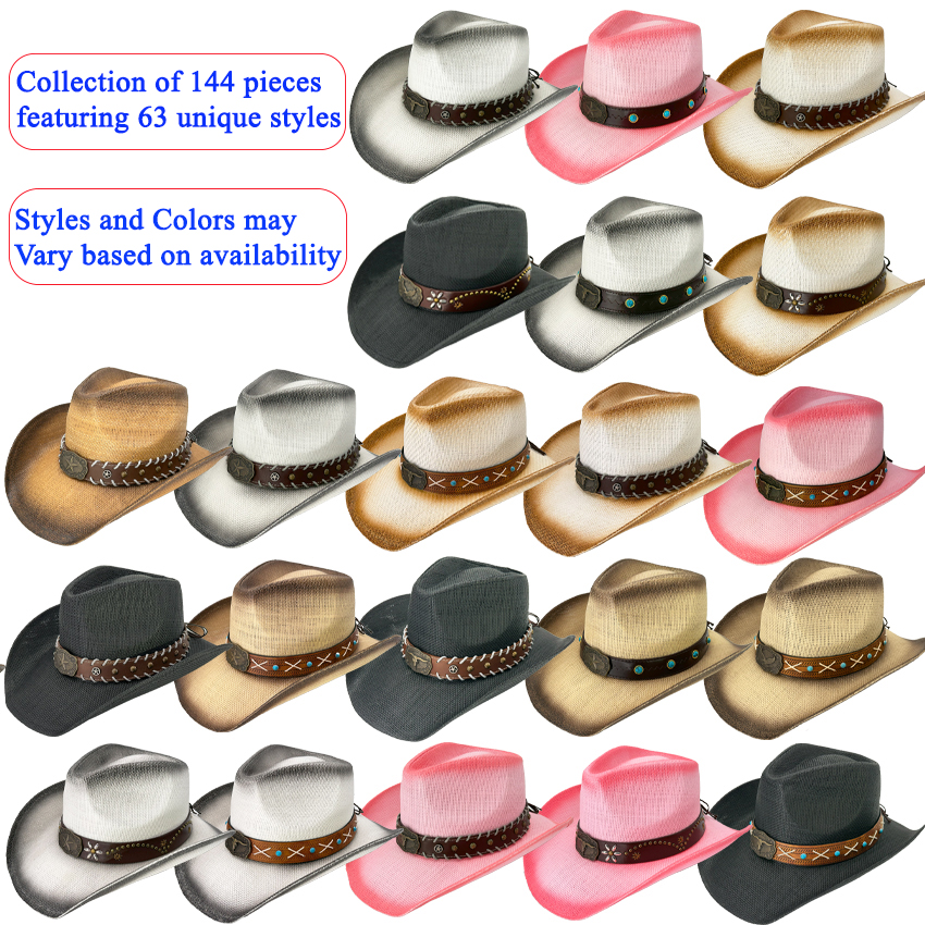 Cowboy HATS Set - Bulk Cowboy HATS with Assorted Styles | 144 pieces