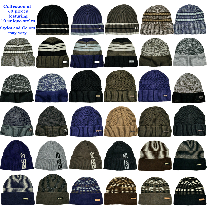 Fisherman Beanie Set with ASSORTED Styles and Colors - 60 pcs