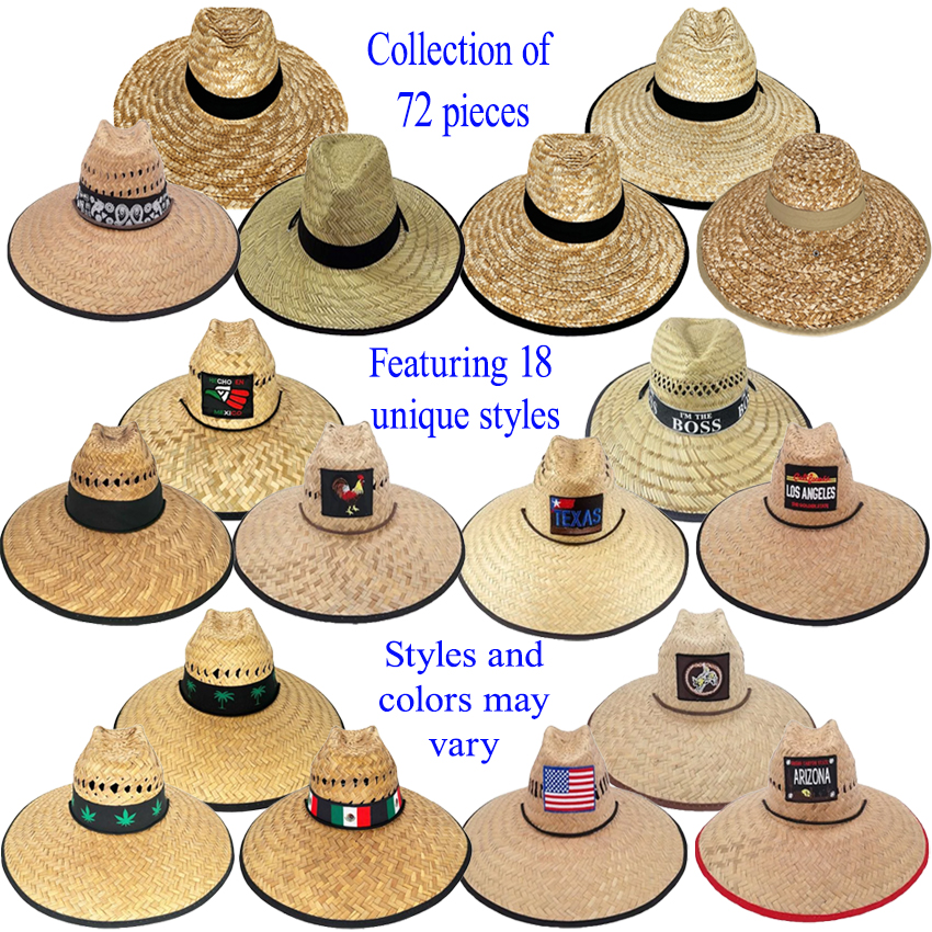 Wide-Brimmed STRAW Summer HAT Set - Assorted Styles | 72 pcs