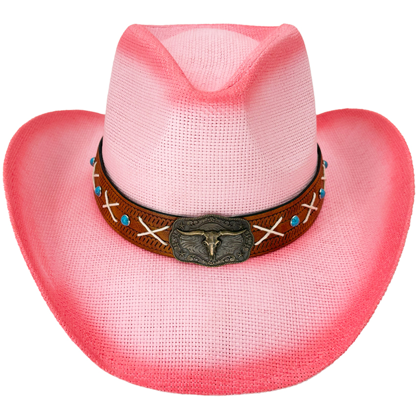 Pink Cowboy Hat in Black Shade with Bull Turquoise BEAD Hatband 