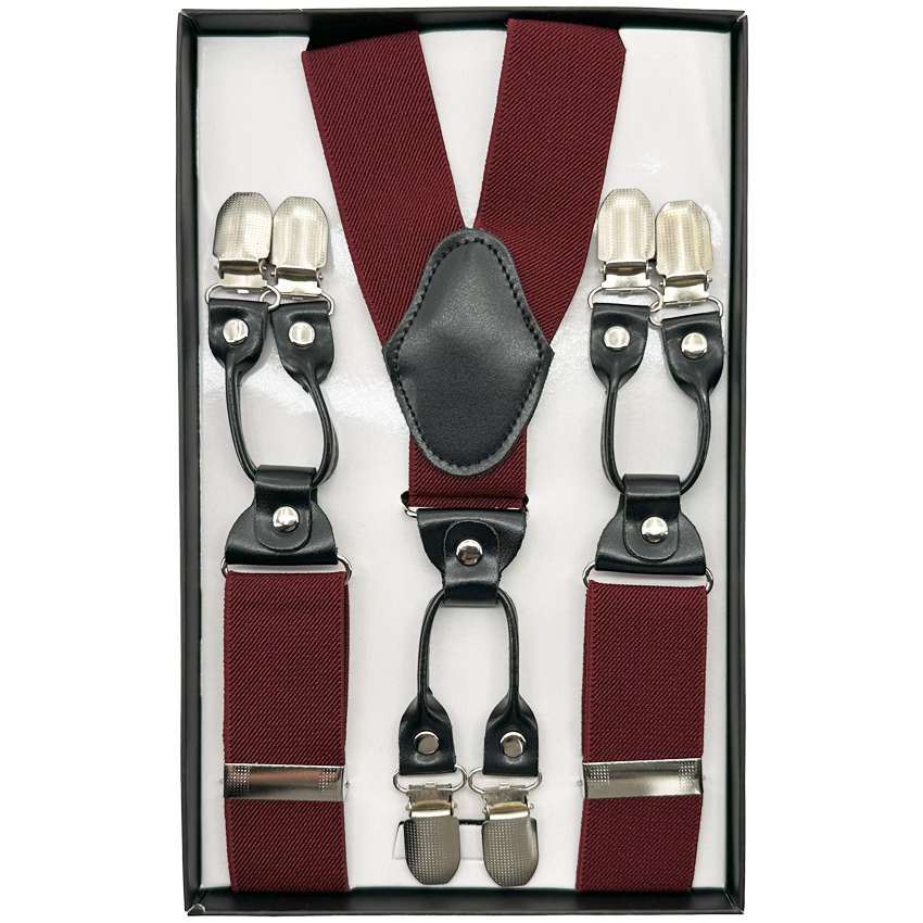 Burgundy suspenders with six-clip for Adults