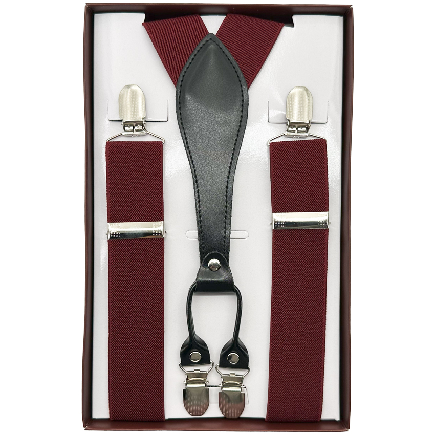Burgundy suspenders with four-clip for Adults