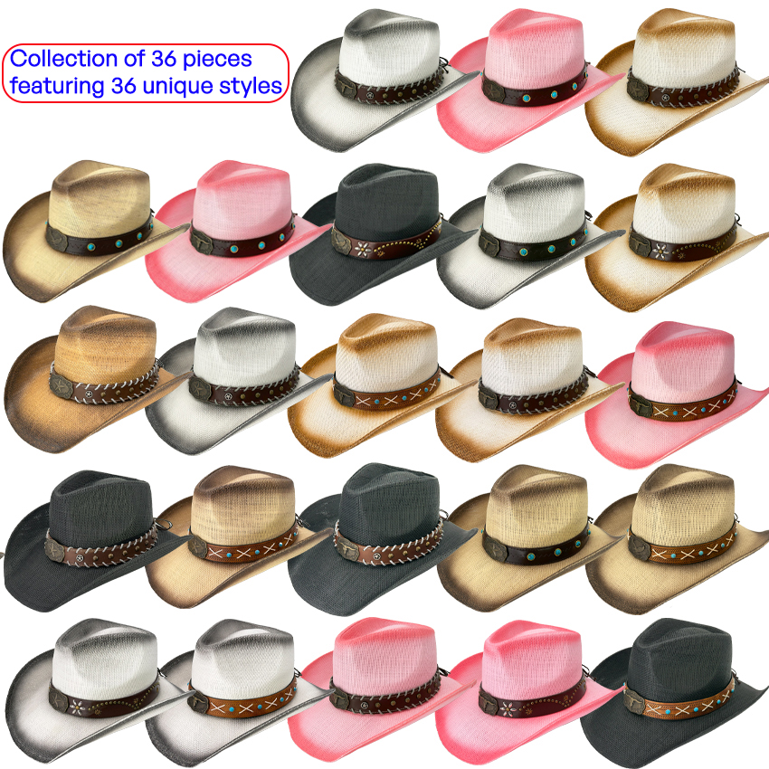 Cowboy Hats Set - Bulk Cowboy Hats with 36 PCs Unique Style | Without Display