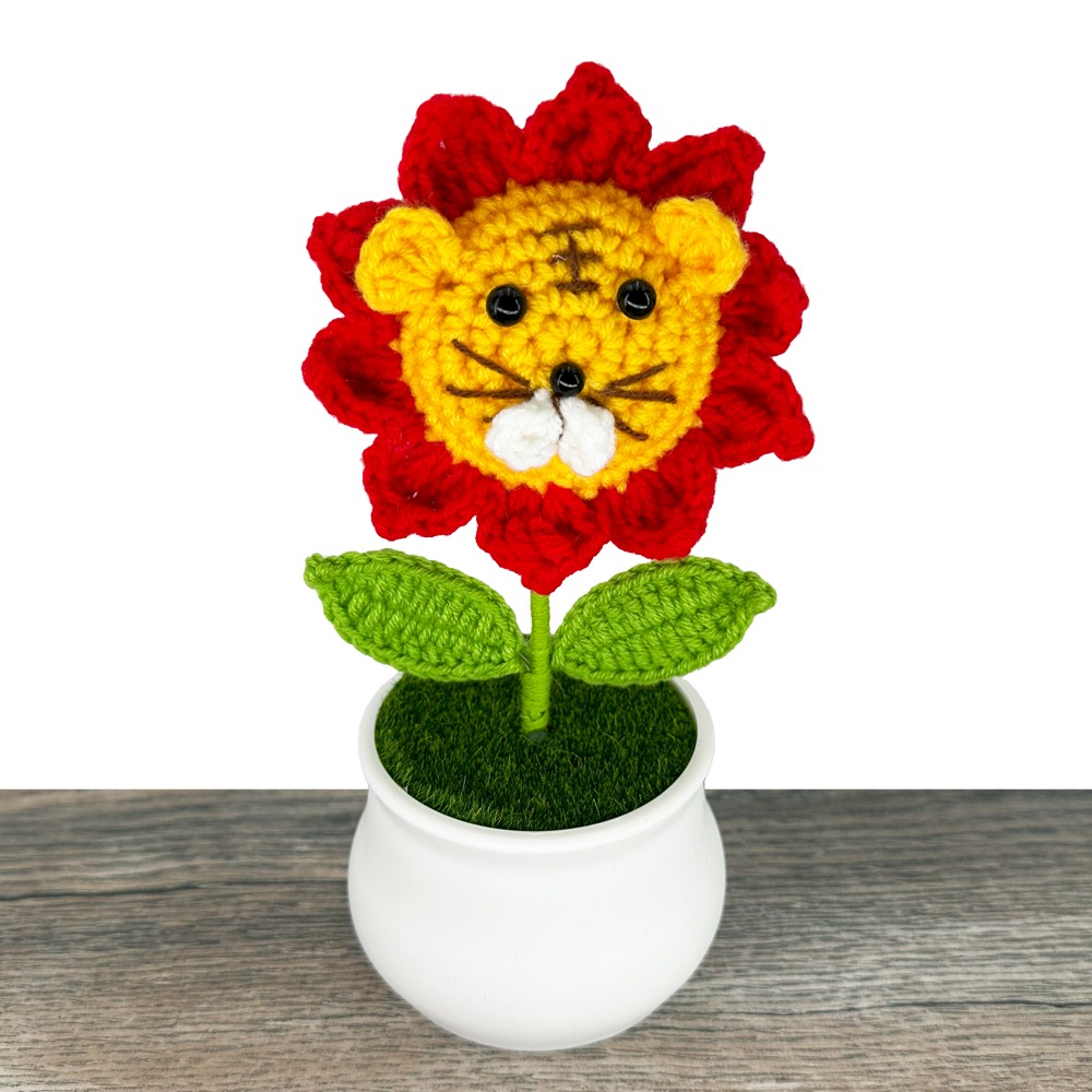 Majestic LION Design Crochet Sunflower in Pot
