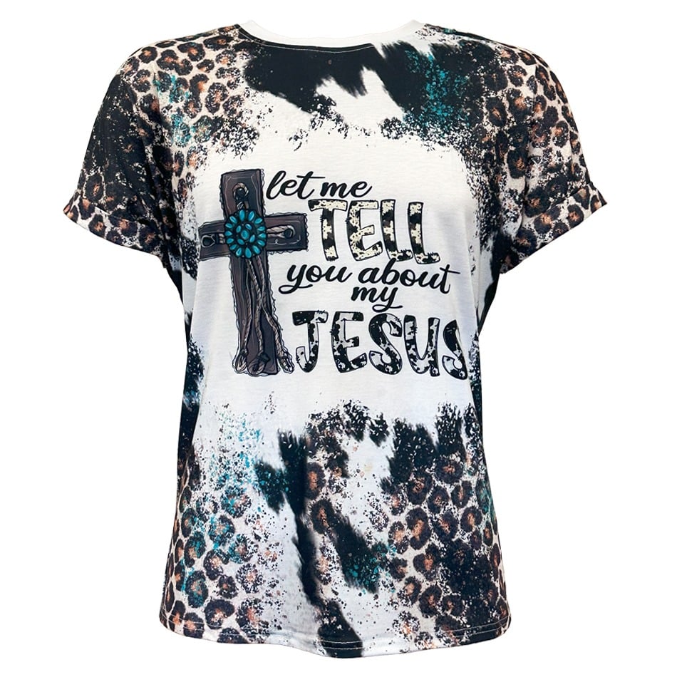 Western Cowgirl T SHIRTs - Cross Design with Let Me Tell You about My Jesus Letters