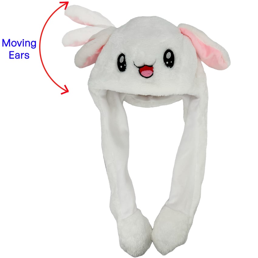 White Cute ANIMAL Hats with Moving Ears - Pink Heart on Paw