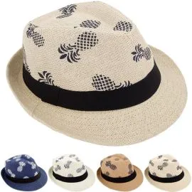 Conjunto de sombrero Fedora Trilby con diseño de piña para adulto con banda negra