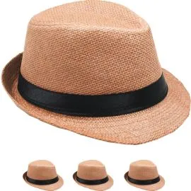 Brown Paper Straw Black Banded Kid Trilby Fedora Hat  In wholesale