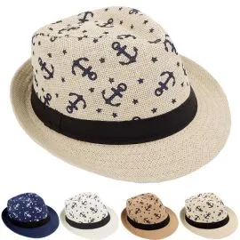 Conjunto de sombrero Fedora Trilby con patrón de ancla para adulto con banda negra