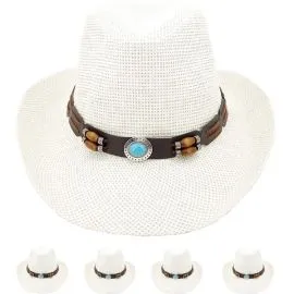 Bulk Unisex Off White Paper Straw Western Cowboy Hat-1