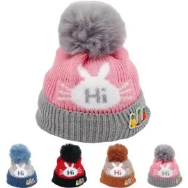 Bulk Kid's Bunny "Hi" Beanie Winter Hat Sets-1