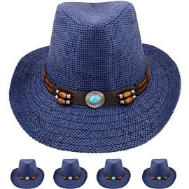 Wholesale Unisex Navy Paper Straw Western Cowboy Hat-1