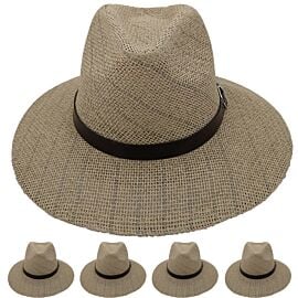 Sombrero de Paja de Verano para Hombre - Sombrero de ala Ancha con Tira Negra